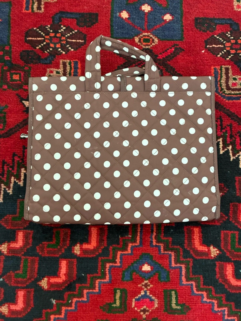 Henri Bendel Brown and White Polka Dots Travel Makeup Bag